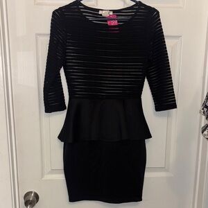 a'gaci Black Striped Peplum Dress